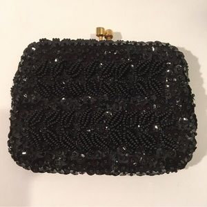 Small vintage black beaded with sequins mini bag